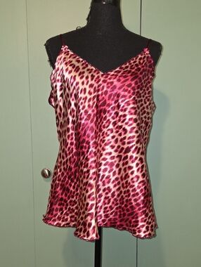 Vintage Bed Of Roses Pink Leopard Print Lingerie Tank Size Large